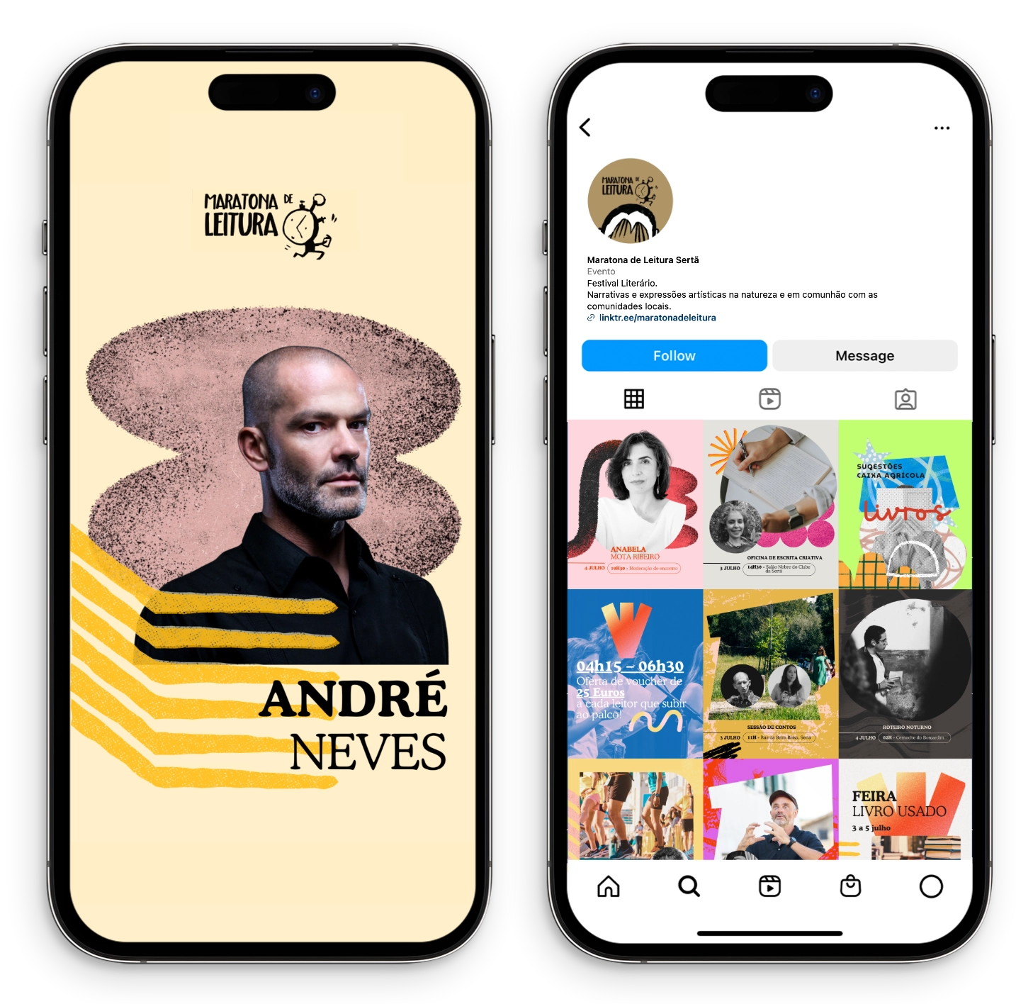 An image with two mobile mockups: one displaying an Instagram feed post and the other a Story, illustrating our design strategy for different formats.