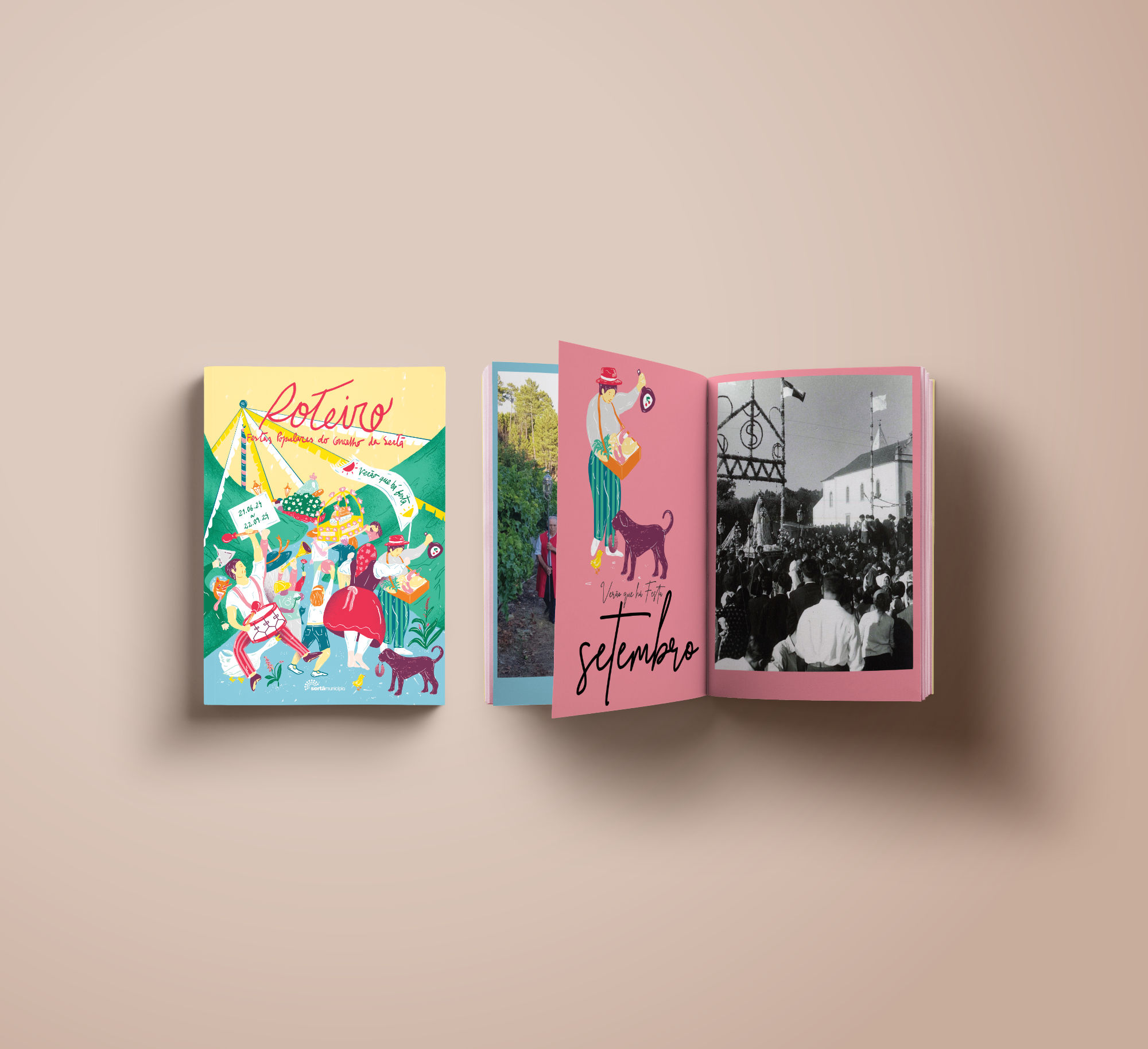 The guide's cover next to a two-page spread, showcasing the cohesive design between the cover and the internal pages. The guide's cover next to a two-page spread, showcasing the cohesive design between the cover and the internal pages.