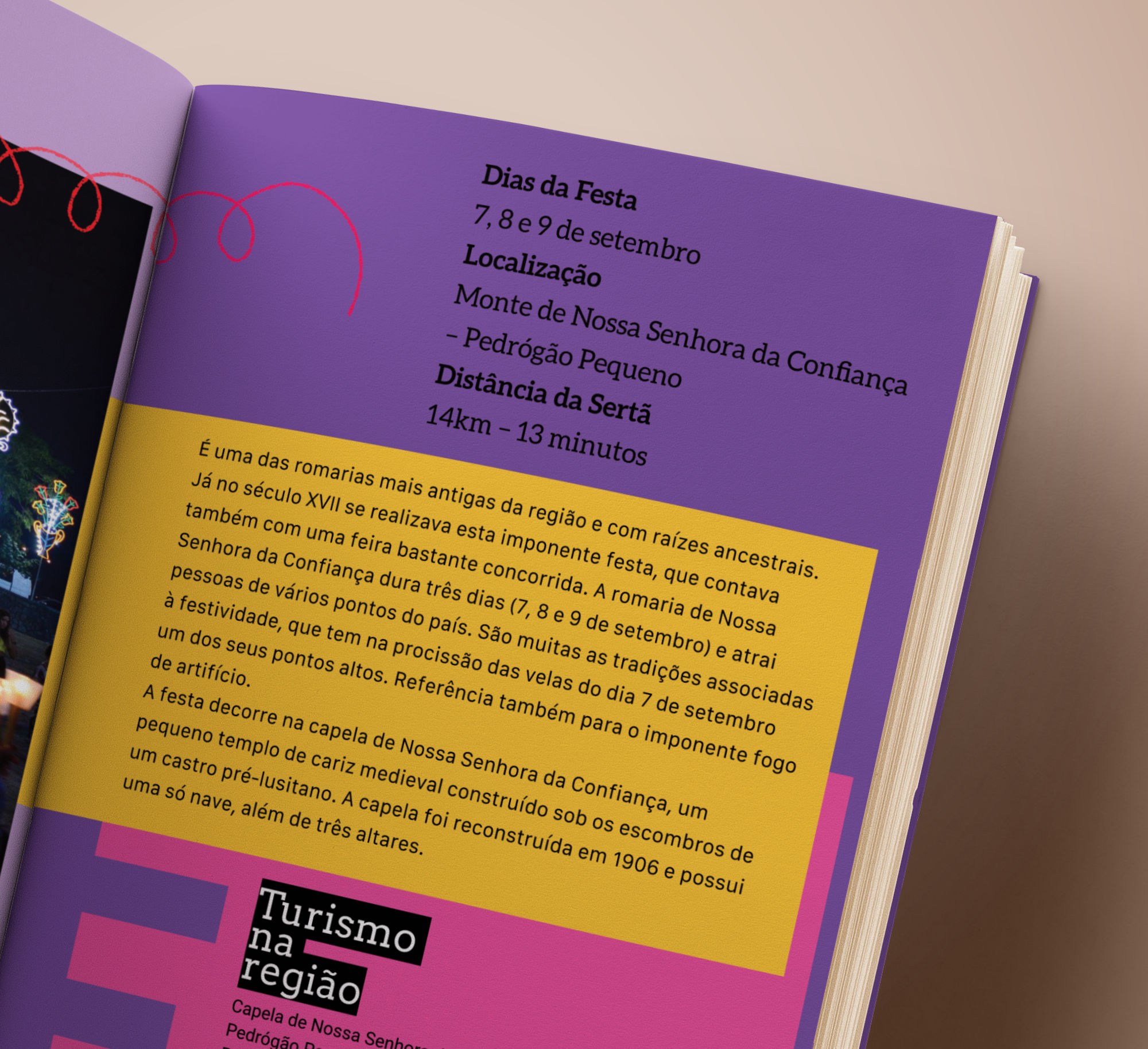 A detailed shot of a printed guide's open pages, emphasizing the strong colors and energetic visual design.